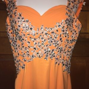 Orange Jeweled Prom Dress